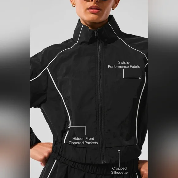 Alo Yoga Motivate Full Zip Track Jacket Black White - Picture 2 of 2